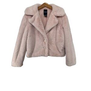 Me Jane Womens Jacket Sz M Faux Fur Light Pink Cozy Glam BarbieCore Coquette